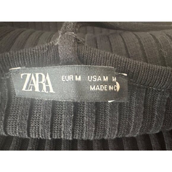 2/$30 ZARA Black Ribbed Knit Medium Midi Dress With Spaghetti Straps Deep V-Neck - Picture 5 of 13